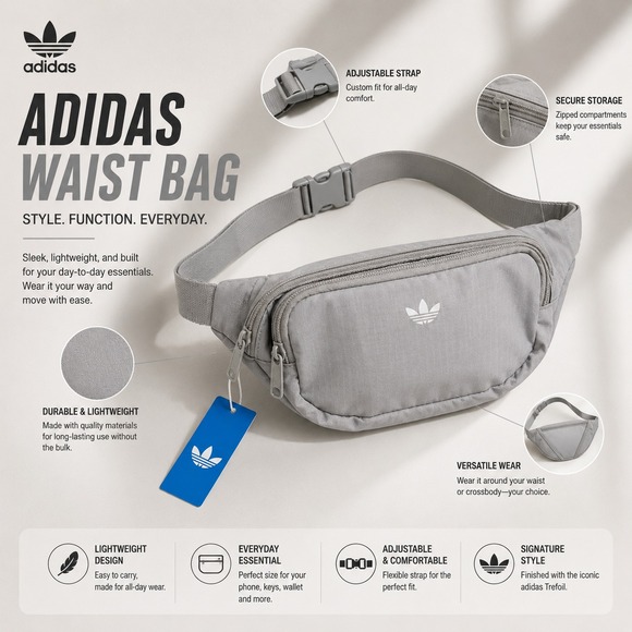 adidas Other - ADIDAS/FANNY PACK/GRAY/ADJUSTABLE/ 3 STORAGE SPACES/NWT/MSAAFPG091326